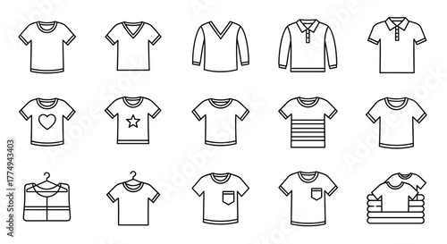 A diverse collection of simple, isolated line icons, perfect for T-shirts, graphics, designs, books, adverts, and apps, featuring editable strokes and a clean, vector cartoon illustration style for