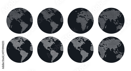 Abstract digital representation of planet Earth composed of numerous small dots and binary code, showcasing global connectivity and technological advancement across continents, with a dark background