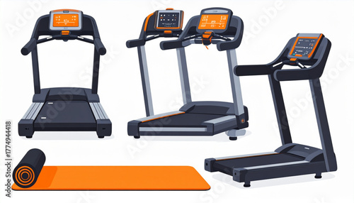 Energetic Flat Fitness Equipment Icons in Orange Black