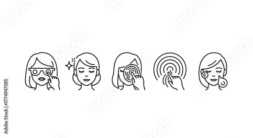 Set of five line icons representing the human senses: hearing, sight, smell, taste, and touch. This versatile icon set is perfect for educational materials, health apps, infographics, and websites