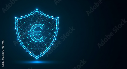Abstract digital shield with euro symbol representing financial security in the realm of cybersecurity for modern businesses.  