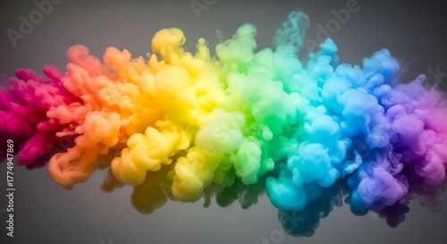 Rainbow-colored smoke cloud billowing in soft motion.
