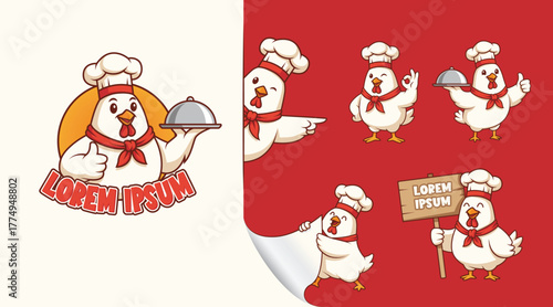 chef chicken logo or mascot illustration design