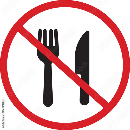 Circular Red Sign Prohibiting Eating and Food