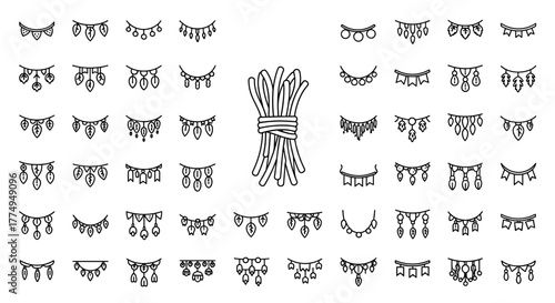 Bundle of Thin Garlands Icons, Vivid and Descriptive, Editable Stroke, Suitable for Web Sites, Books, Cards, Apps, Vector Cartoon Illustration on a White Background, Order 2