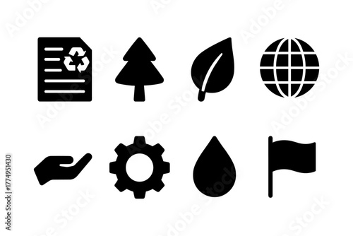 Eco-themed icons: sustainability and environmental conservation symbols
