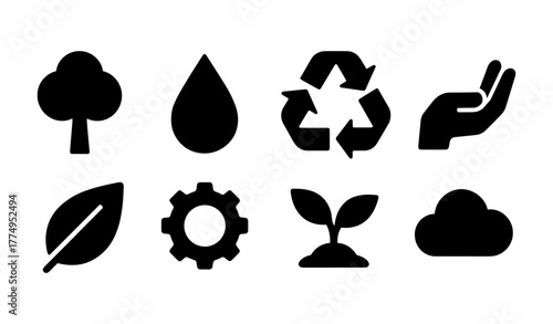 Eco symbols: simple icons for nature and sustainability concepts