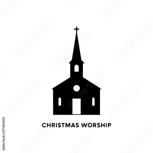 Church silhouette, spiritual gathering, Christmas worship icon