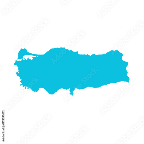 Bold turquoise silhouette of Turkey map, ideal for travel, tourism, and geography