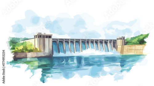 Itaipu Dam. Itaipu Dam hand drawn watercolor illustration