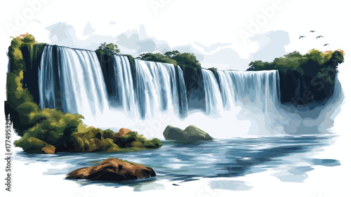 Iguazu Falls. Iguazu Falls hand drawn watercolor illustration