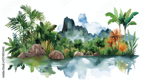 Mochima National Park. Mochima National Park hand drawn watercolor illustration