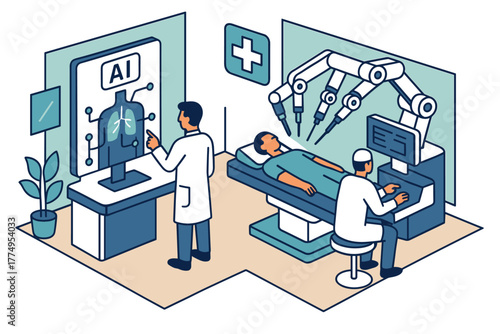 Advanced ai technology in robotic surgery room with medical professionals