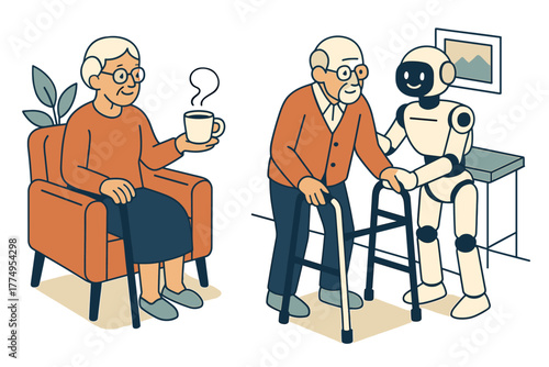 Robot assisting elderly people in daily activities with friendship and care