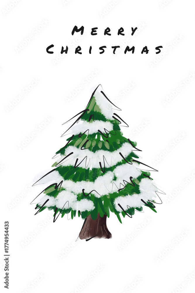 Fototapeta premium christmas tree illustration, merry Christmas, sweetie, happy new year, snow , winter holidays, poster, design, picture, gift, banner, postcards 