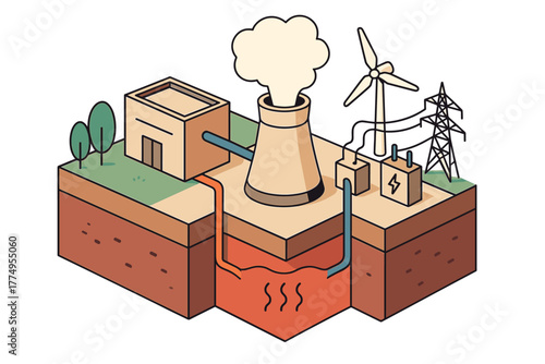 Geothermal energy: isometric design of sustainable power plant and renewable resources
