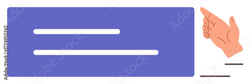 Hand pointing at two parallel horizontal lines on a blue panel, suggesting interaction or adjustment. Ideal for interface design, user interaction, digital control, customization, technology
