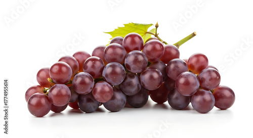 Bunch of Fresh Red Grapes with Green Leaf, Isolated on White Background for Food and Beverage Design