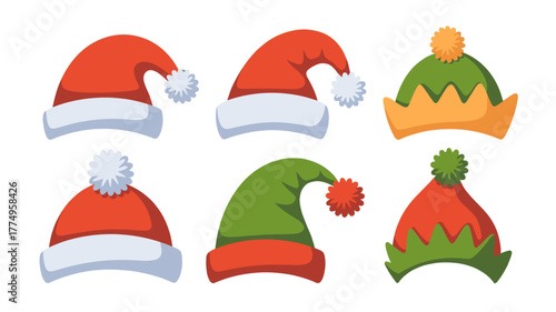 Variety of colorful Christmas hats.