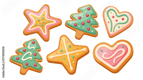 Festive cookies in star, heart, and tree shapes.