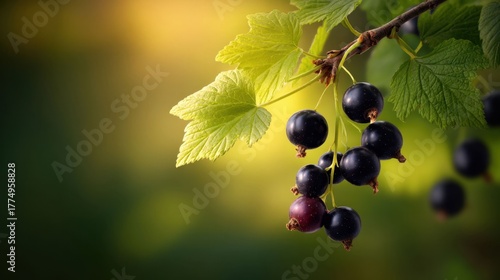 Wallpaper Mural Close-Up Shot of Ripe Blackcurrants on a Branch Surrounded by Green Leaves Torontodigital.ca