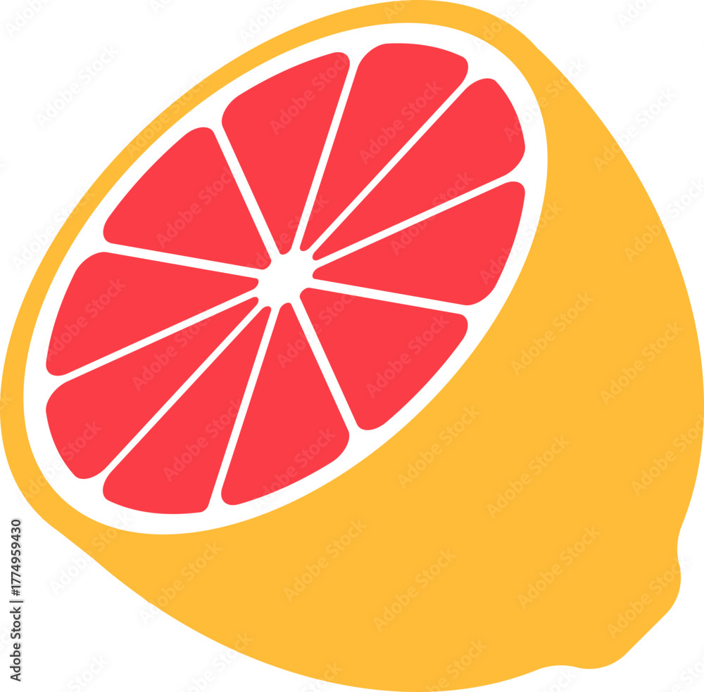 Fototapeta premium Half grapefruit slice colorful flat icon