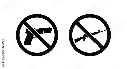Prohibited items no firearms or weapons allowed circular warning signs