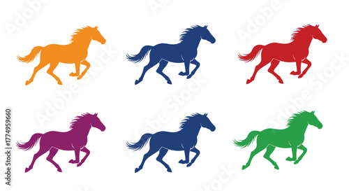 Colorful horse silhouettes showcasing vibrant hues in a dynamic running pose