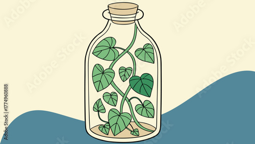 Green Plant Growing Inside Glass Bottle Terrarium Ecosystem Isolated background