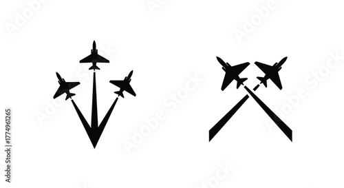 Abstract geometric shapes resembling aircraft formations in a minimalist style