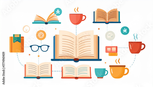 Soft Warm Vector Infographic of Book Reading Process