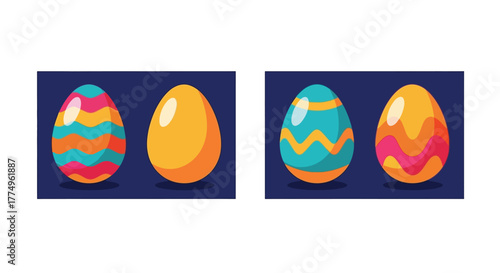 Colorful decorated easter eggs presented on a dark blue background illustration