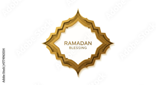 Elegant Golden Geometric Frame for Ramadan Blessing Celebration, perfect for greeting cards, banners, and digital designs in Islamic events
