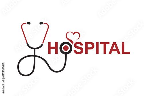 medical halth care icon with stethoscope and heart isolated on white background