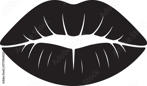 Black silhouette of full lips with defined creases and a white open mouth kiss