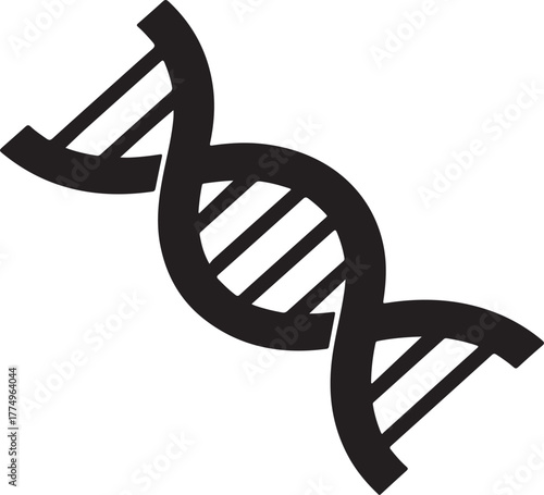 Black stylized double helix D N A strand graphic on white background genetics science