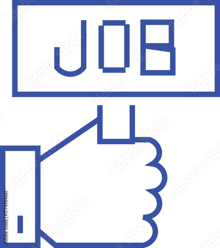Hand holding a sign with the word job in blue outline style representing employment opportunities and career search