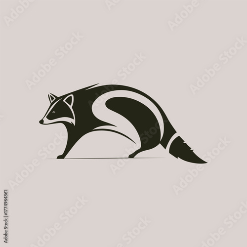 Silhouette style minimal raccoon t-shirt design featuring clean black vector art of a curious raccoon, perfect for wildlife lovers, forest explorers, animal enthusiasts, minimalist art fans, and moder