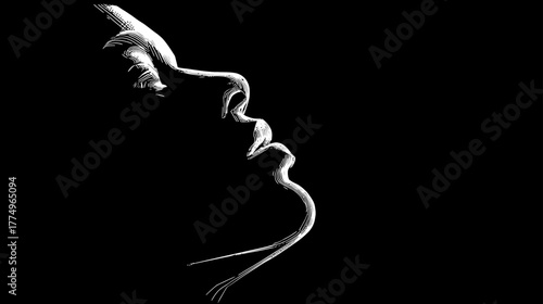 Contemplative black and white silhouette of a person's face in profile, highlighted by dramatic light and shadow against darkness.