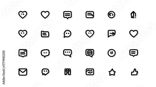 Social media and UI app icons set for modern digital communication and interaction, vector illustration.