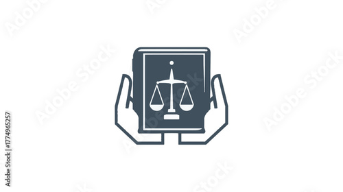 Minimalist Flat Style Hands Holding Law Scale Book Icon	