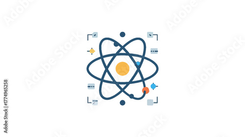 Flat Style Detailed Atom Structure Model Educational Science Icon	