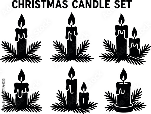 Christmas candle set with pine branches festive winter holiday decoration vector illustration