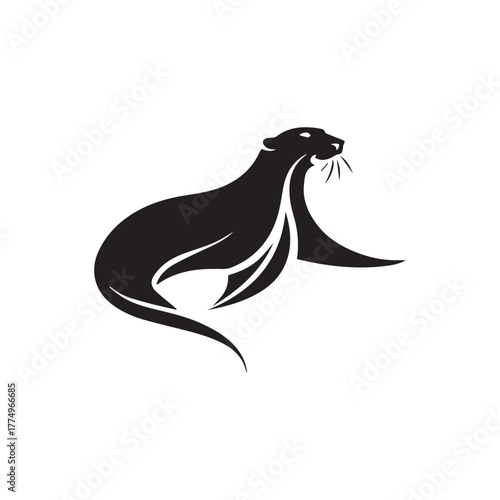 Silhouette style minimal sea lion t-shirt design featuring bold black vector art of a sea lion, perfect for ocean lovers, marine life enthusiasts, animal art fans, minimalist fashion admirers, and mod