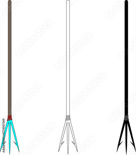 Leister icons in colored, outline, and solid styles, featuring a three-pronged spearfishing spear