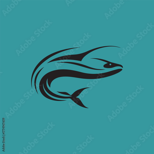 Silhouette style minimal snakehead t-shirt design featuring sleek black vector art of a predatory fish, perfect for fishing lovers, aquatic life enthusiasts, minimalist fashion fans, nature-inspired a