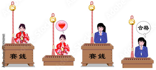 神社で合格祈願や初詣で恋愛成就を祈願する受験生や成人女性