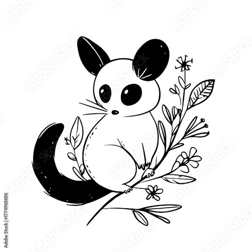 Sugar Glider. Sugar Glider simple black and white line art vector logo