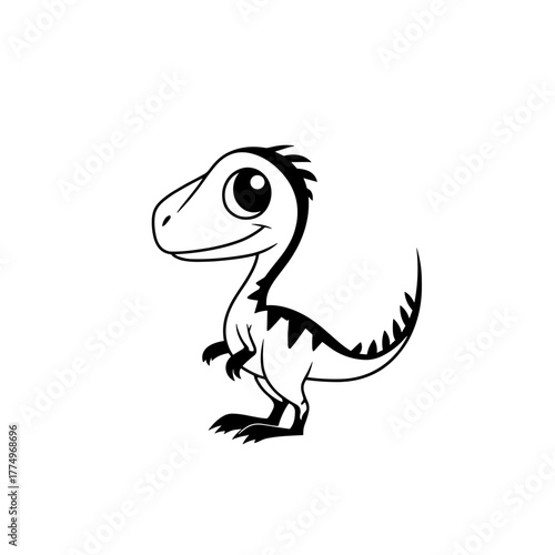 Velociraptor. Velociraptor simple black and white line art vector logo