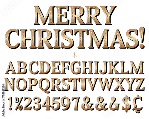 A complete decorative Christmas typography set in a golden style